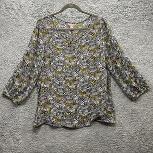 Banana Republic Women's XL Sheer Zebra Print Blouse Long Sleeves‎ Flowy Safari